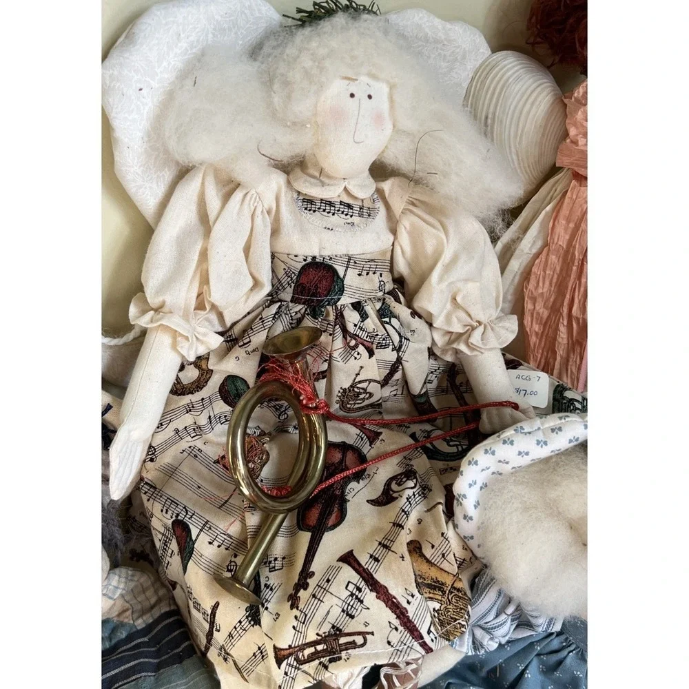 Vintage‎ Cottage Core Christmas Angel Decor Wood Fabric Country Lot Of 14
